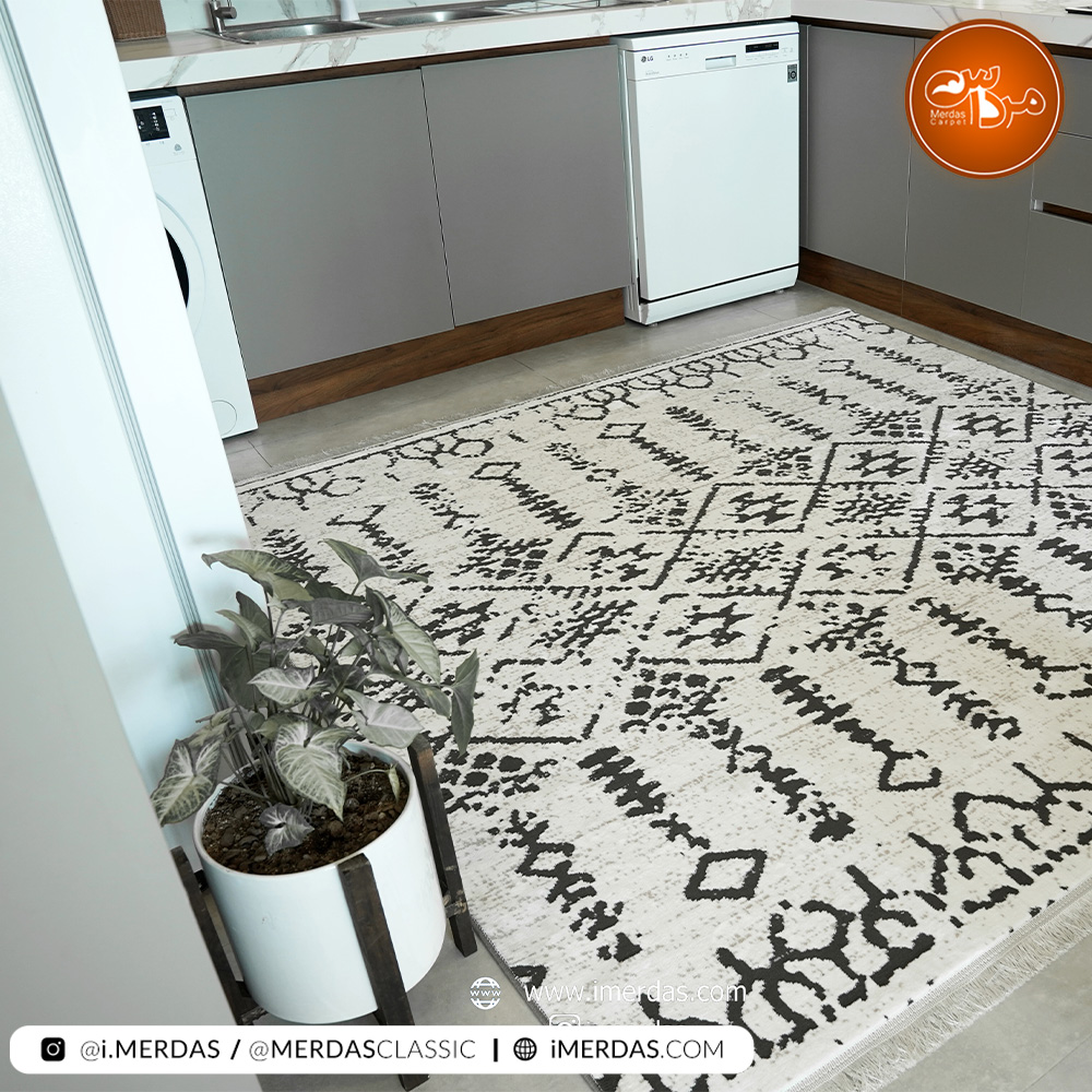 فرش آشپزخانه مراکشی کد 41294 زمینه کرم
