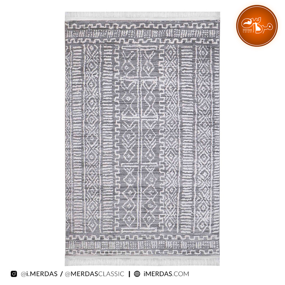 فرش مراکشی مربع کد 41271 زمینه نقره ای