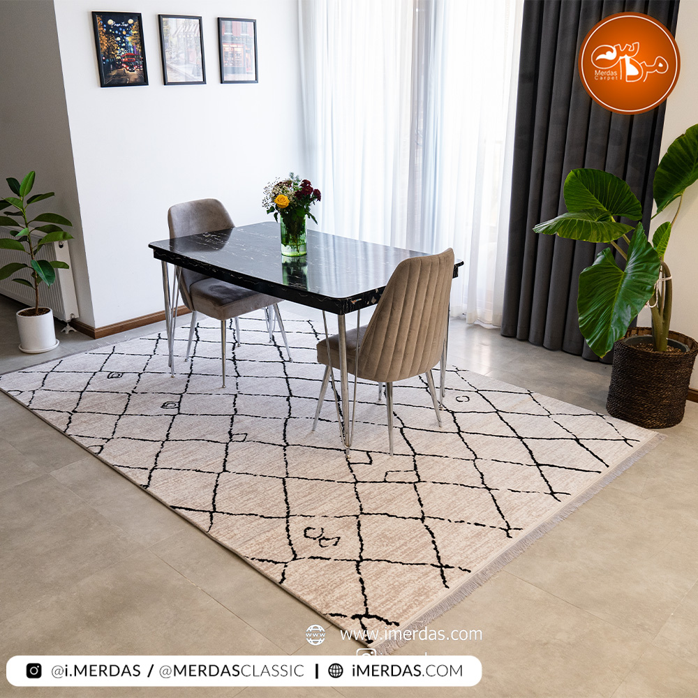فرش ناهارخوری کد 41288 زمینه کرم