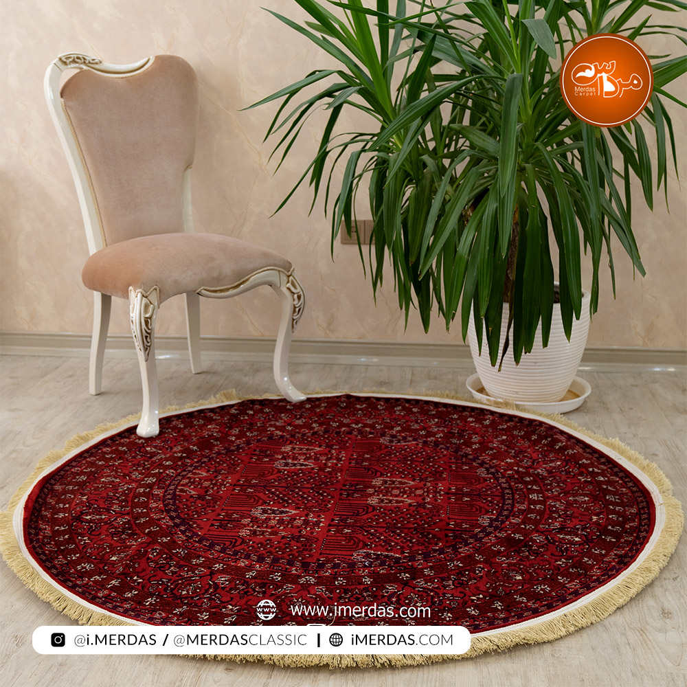 فرش گرد گبه کد 4747 زمینه لاکی