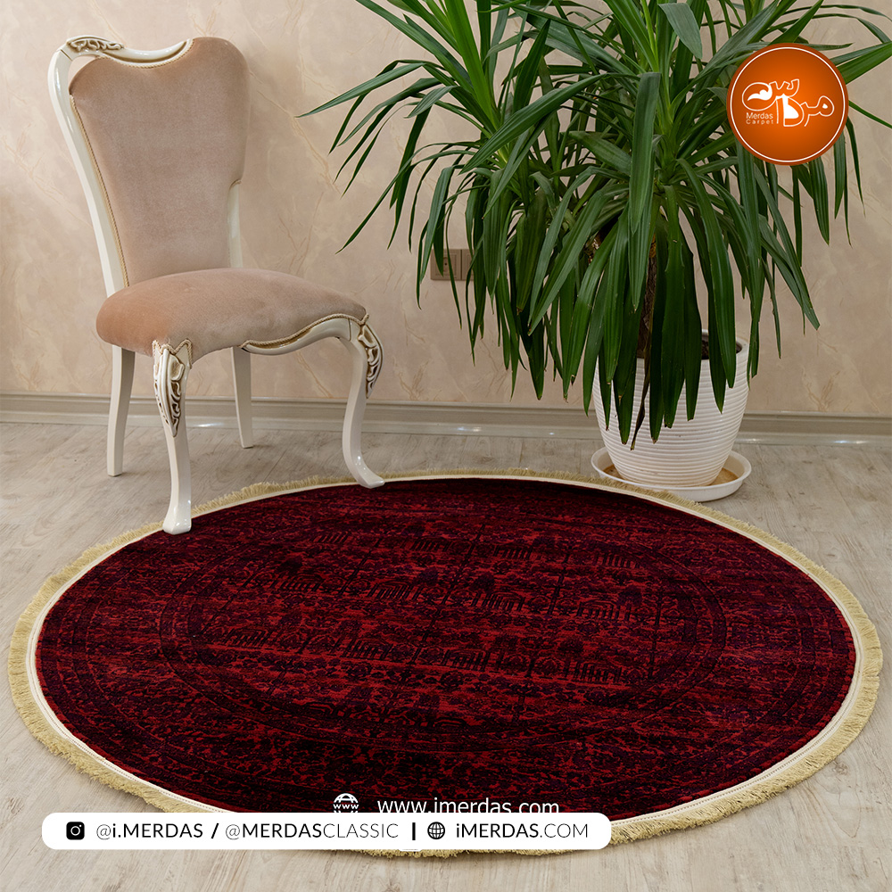فرش گرد گبه کد 4747 زمینه لاکی وینتیج
