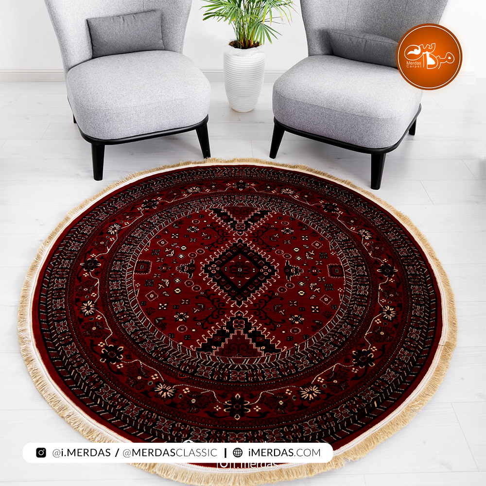 فرش گرد گبه کد 4748 زمینه لاکی
