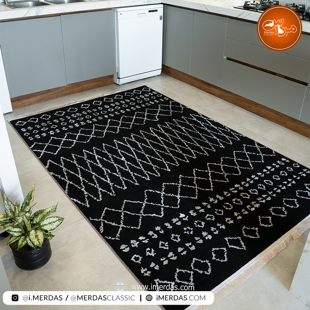 فرش آشپزخانه مراکشی کد 41281 زمینه مشکی