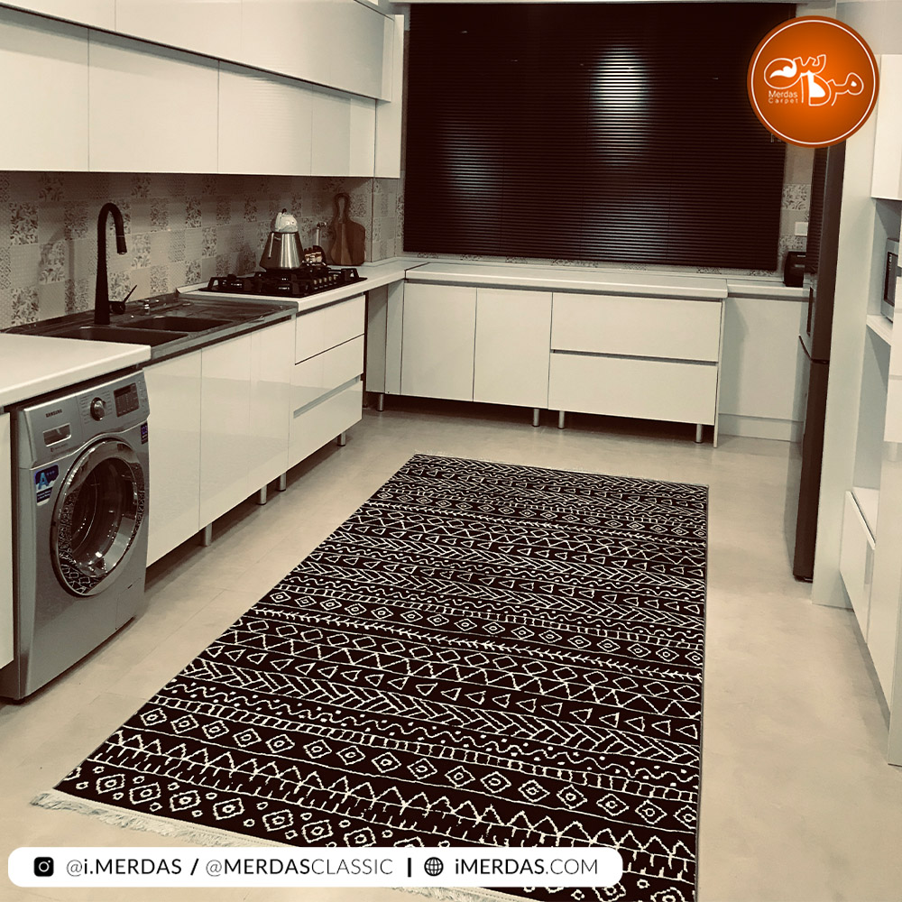 فرش آشپزخانه مراکشی کد 41293 زمینه مشکی