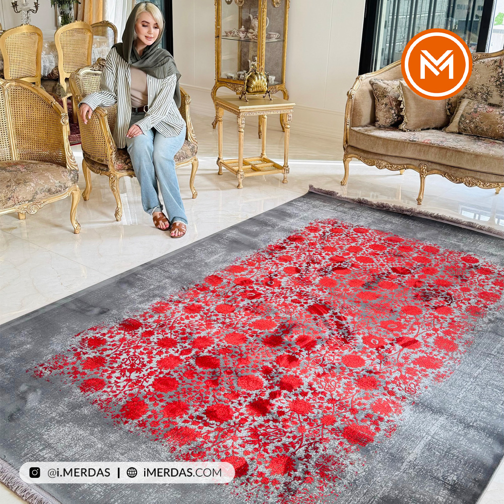فرش ترک کد 73053 زمینه ذغالی لاکی