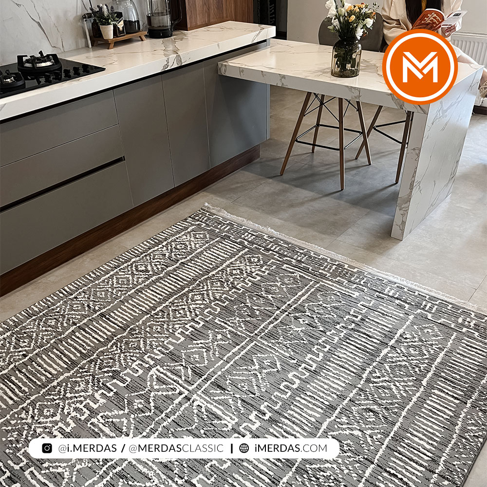 فرش آشپزخانه مراکشی کد 41271 زمینه نقره ای