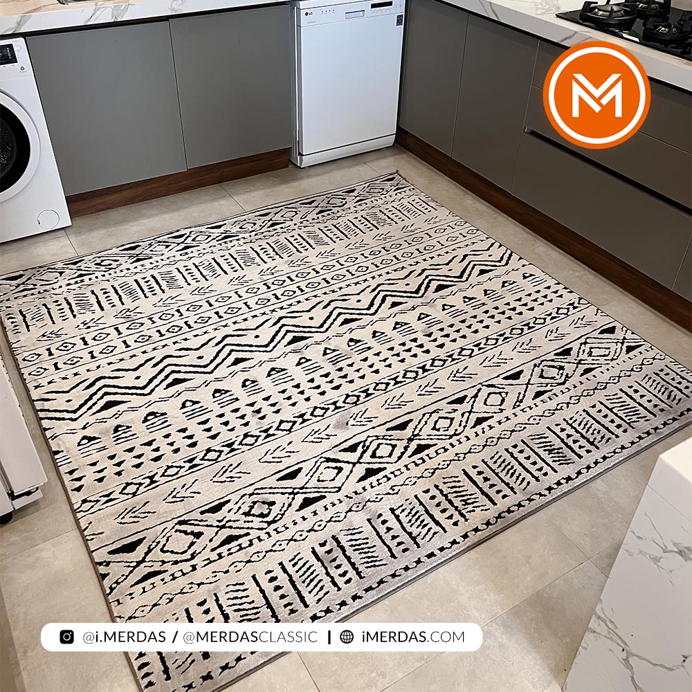  فرش مربع مراکشی کد 41289 زمینه نقره ای