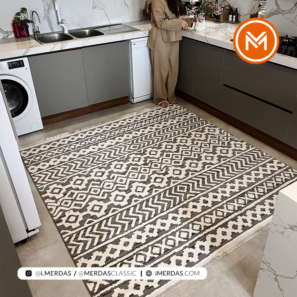 فرش آشپزخانه مراکشی کد 41306 زمینه نقره ای