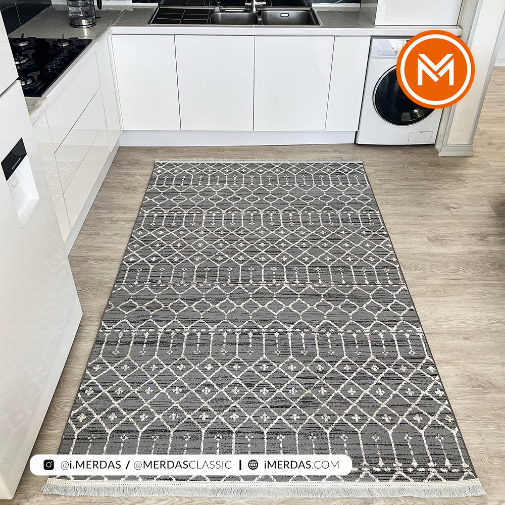 فرش آشپزخانه مراکشی کد 41320 زمینه نقره ای