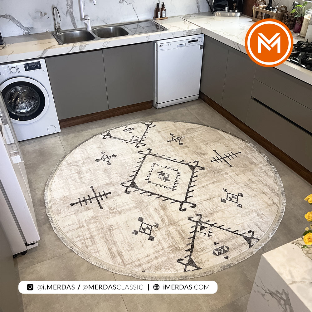 فرش گرد مراکشی کد 42305 زمینه کرم