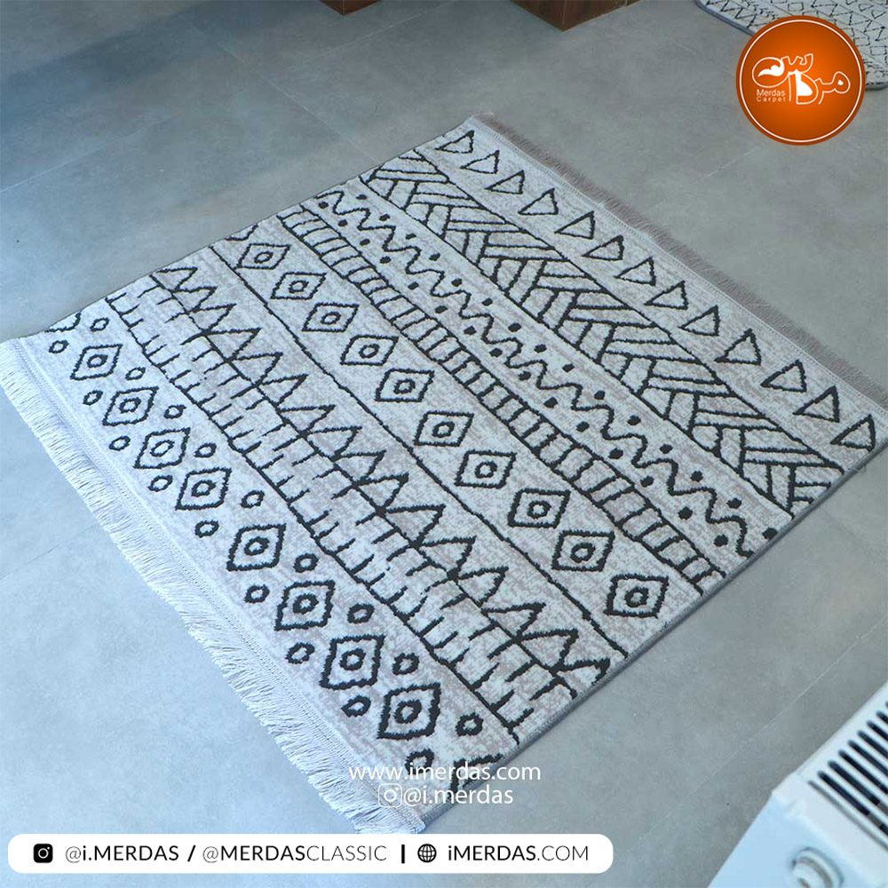 فرش مربع مراکشی کد 41293 زمینه بژ