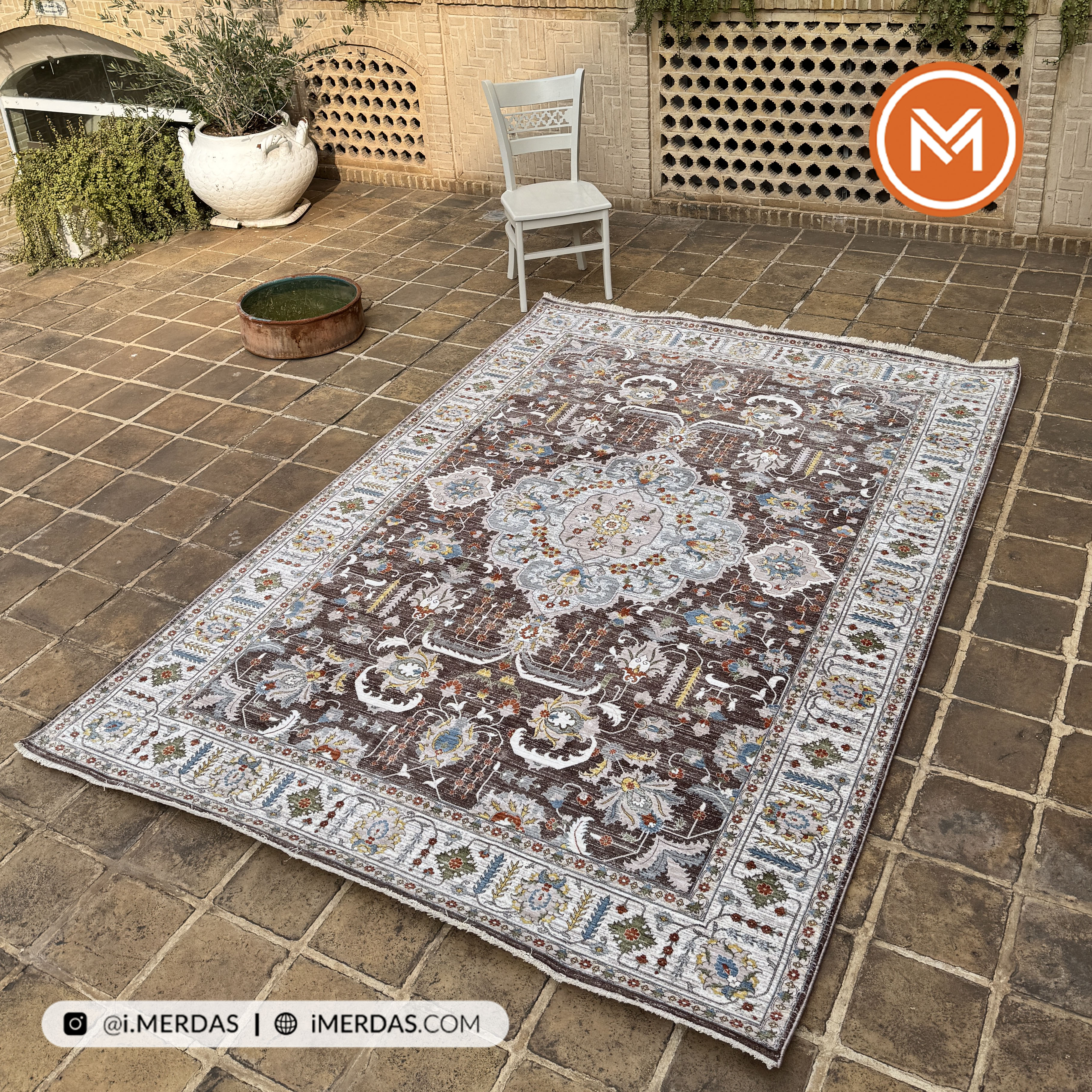 فرش وینتیج کد 76009 زمینه قهوه ای