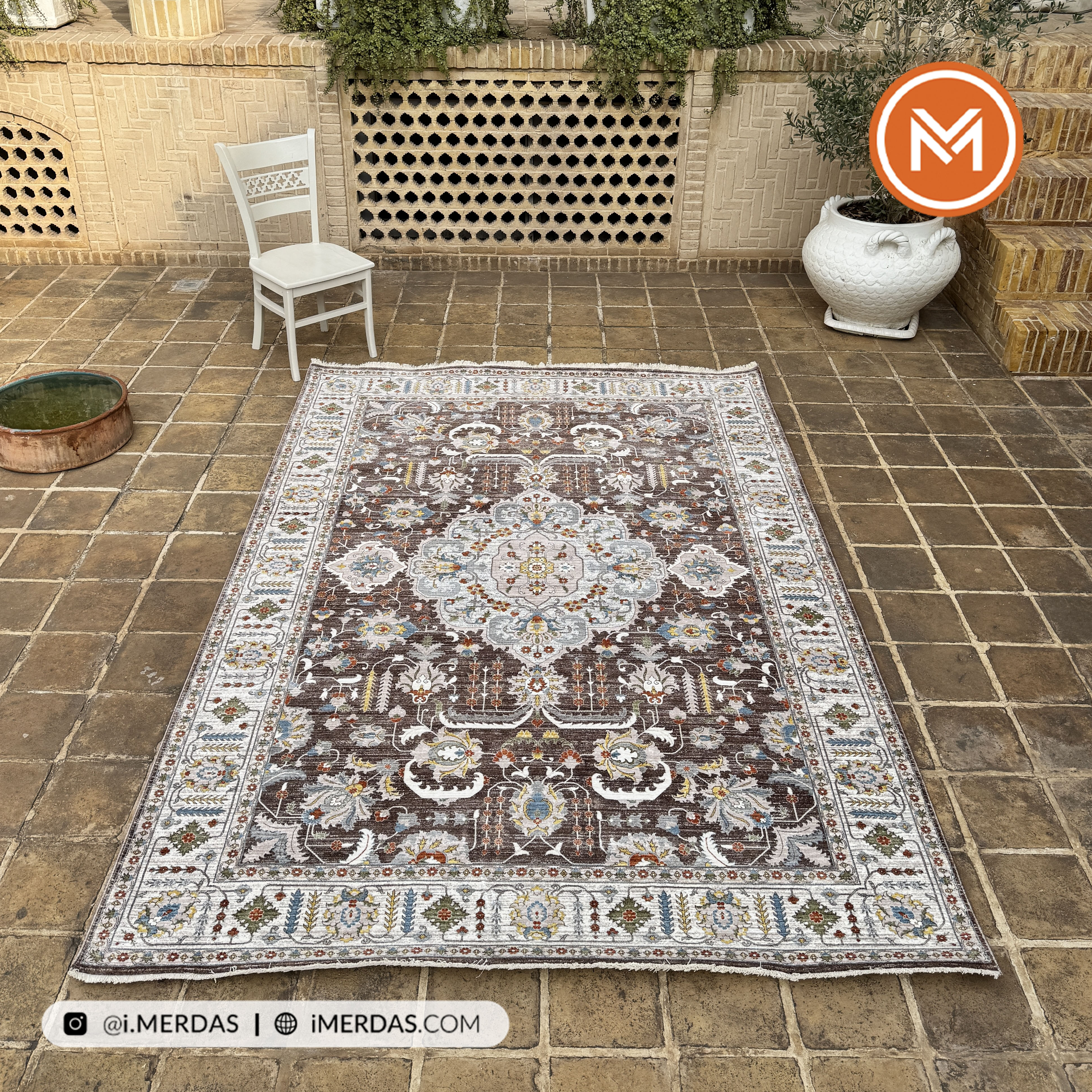 فرش وینتیج کد 76009 زمینه قهوه ای