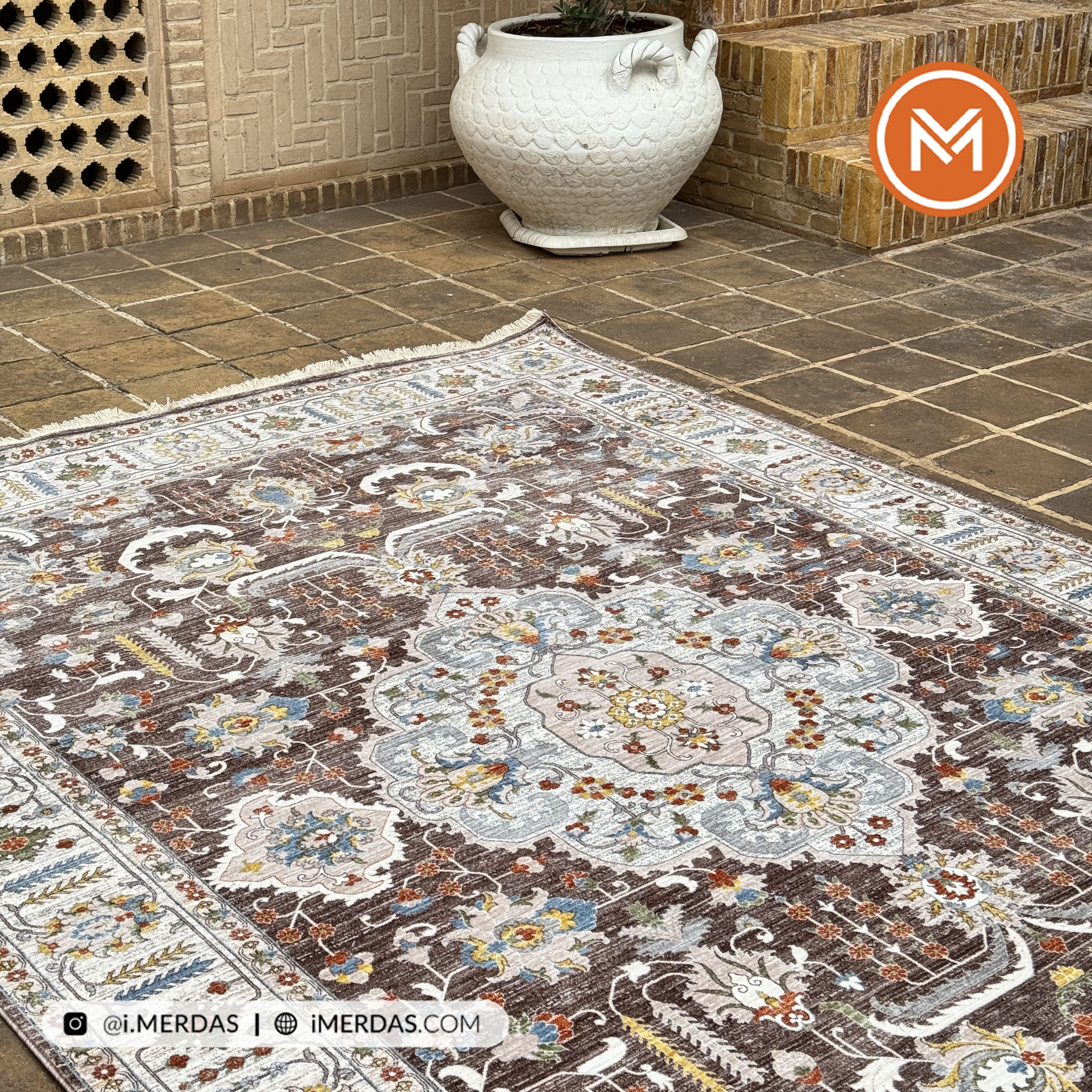 فرش وینتیج کد 76009 زمینه قهوه ای