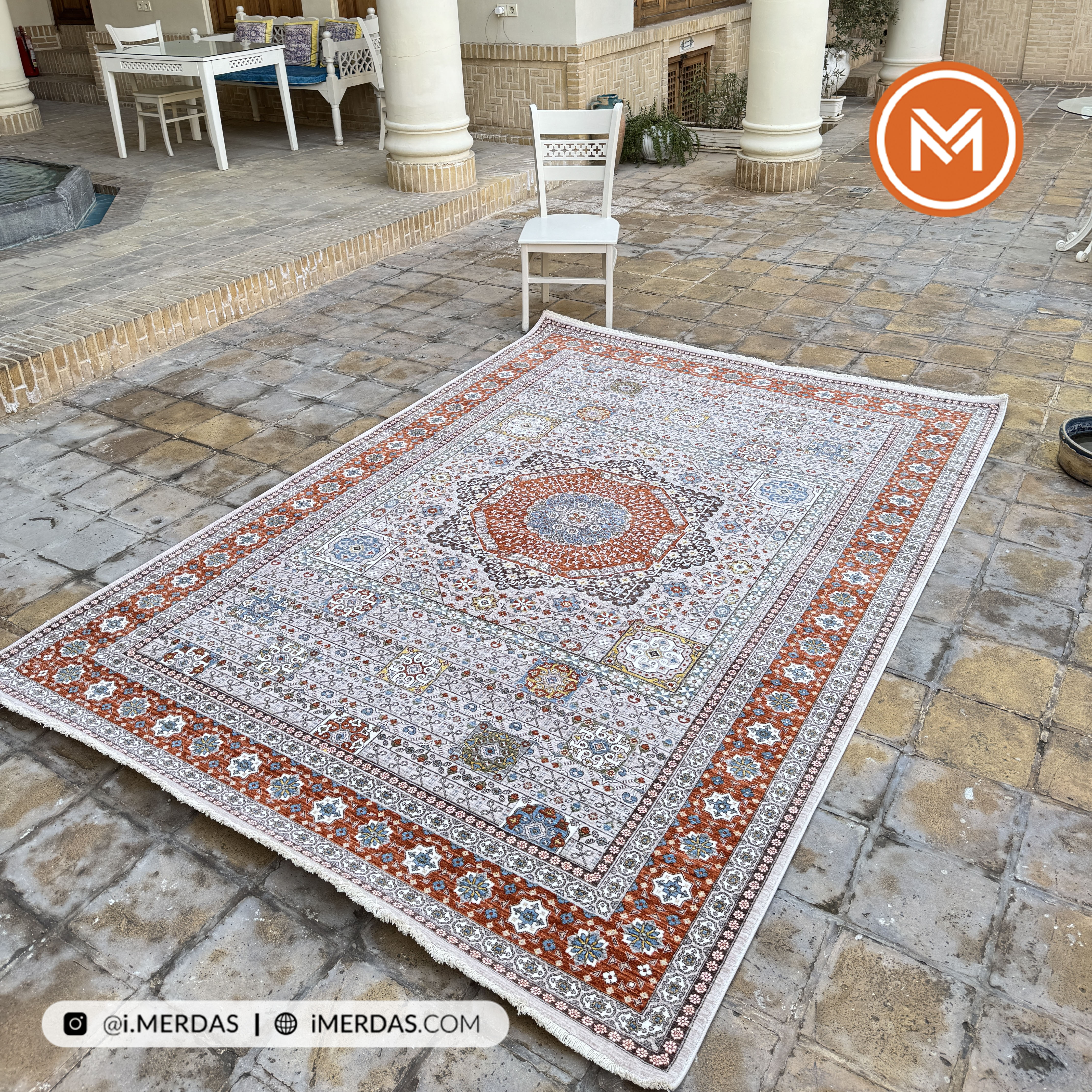 فرش وینتیج کد 76013 زمینه بژ مسی