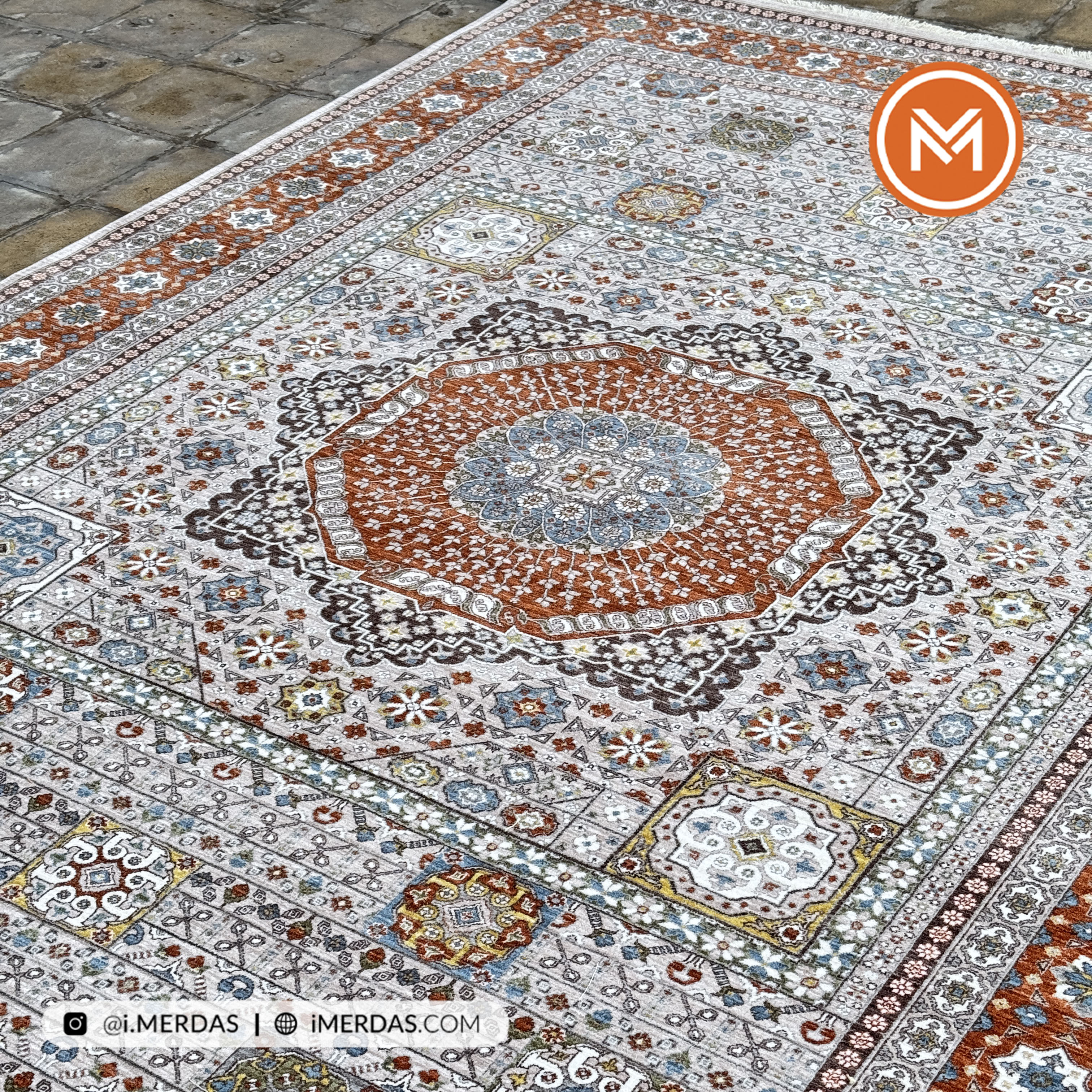 فرش وینتیج کد 76013 زمینه بژ مسی