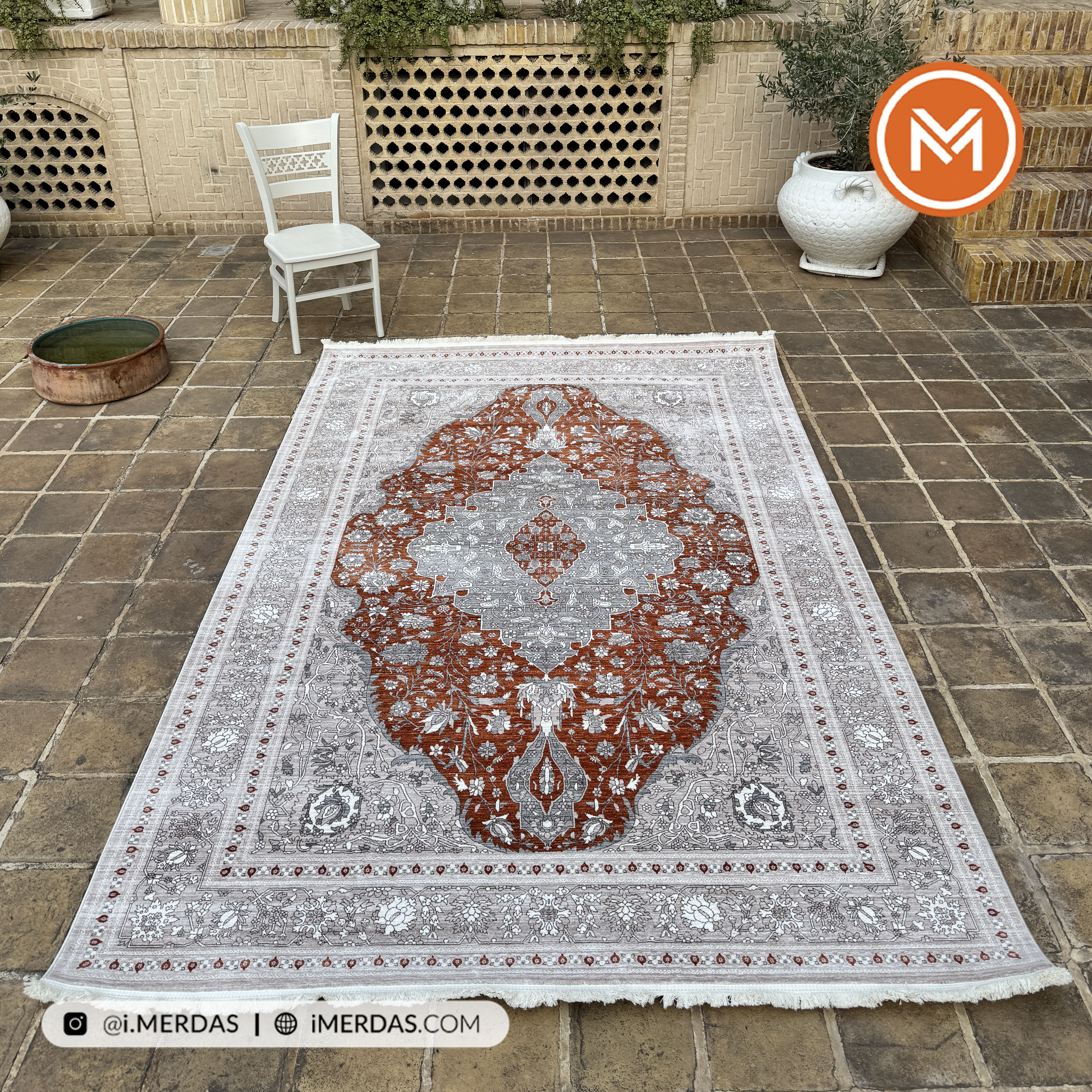 فرش وینتیج کد 76001 زمینه کرم مسی