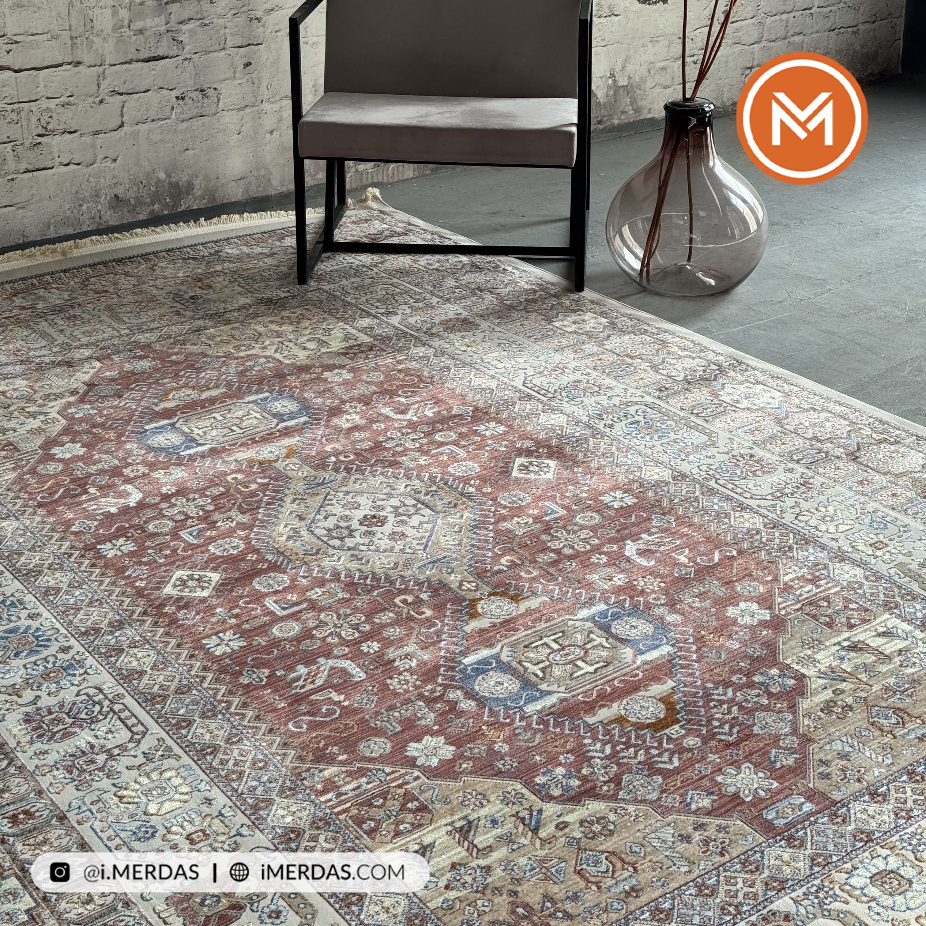 فرش وینتیج کد 8015LC زمینه تمام رنگ