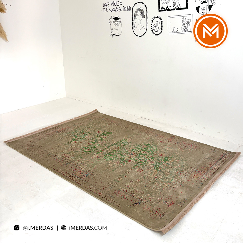 فرش وینتیج کد 10AY0021 زمینه سبز