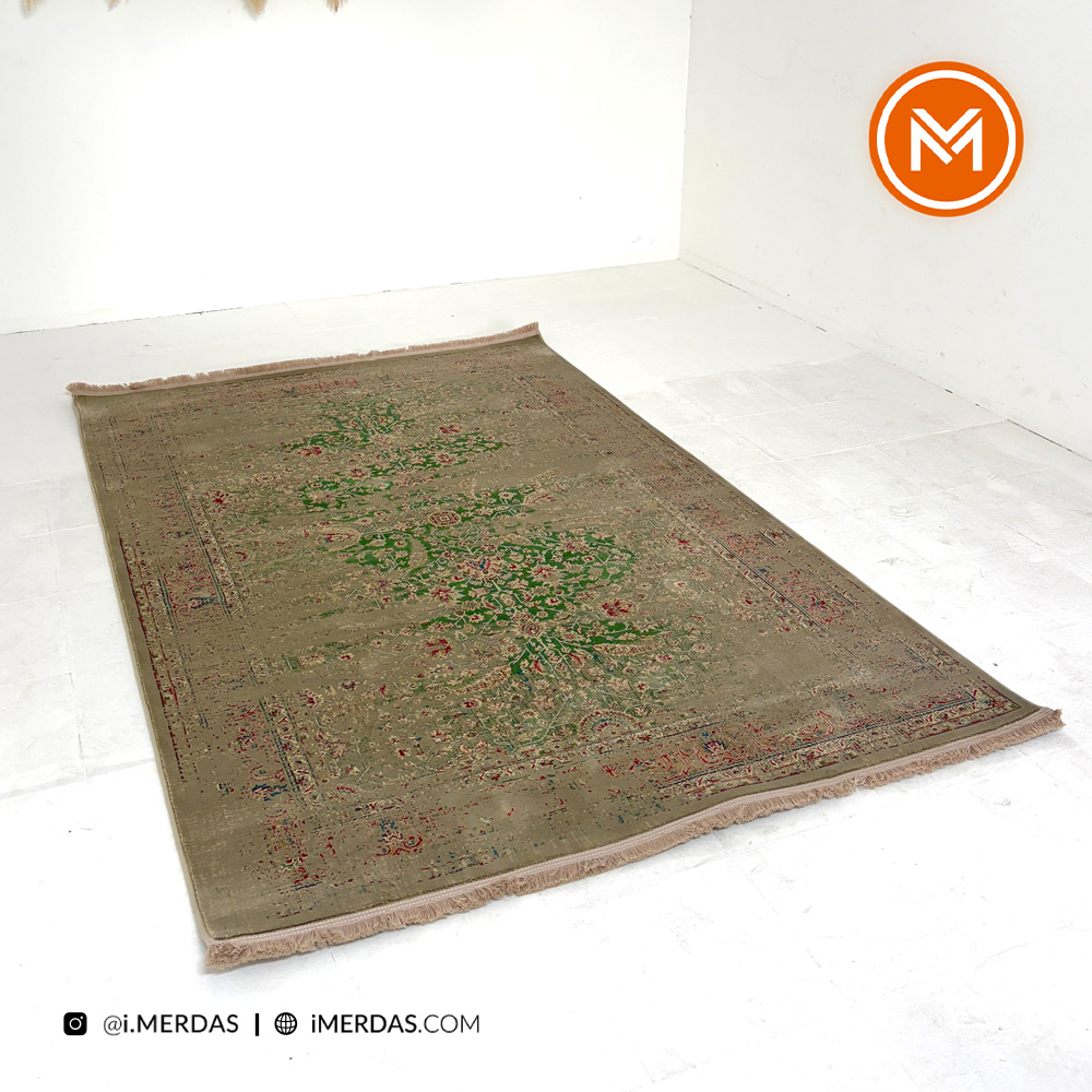 فرش وینتیج کد 10AY0021 زمینه سبز