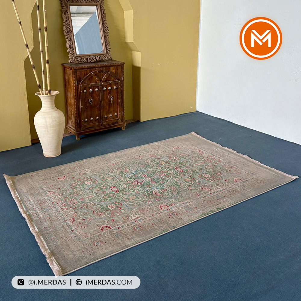 فرش وینتیج کد 10AY0051 زمینه سبز