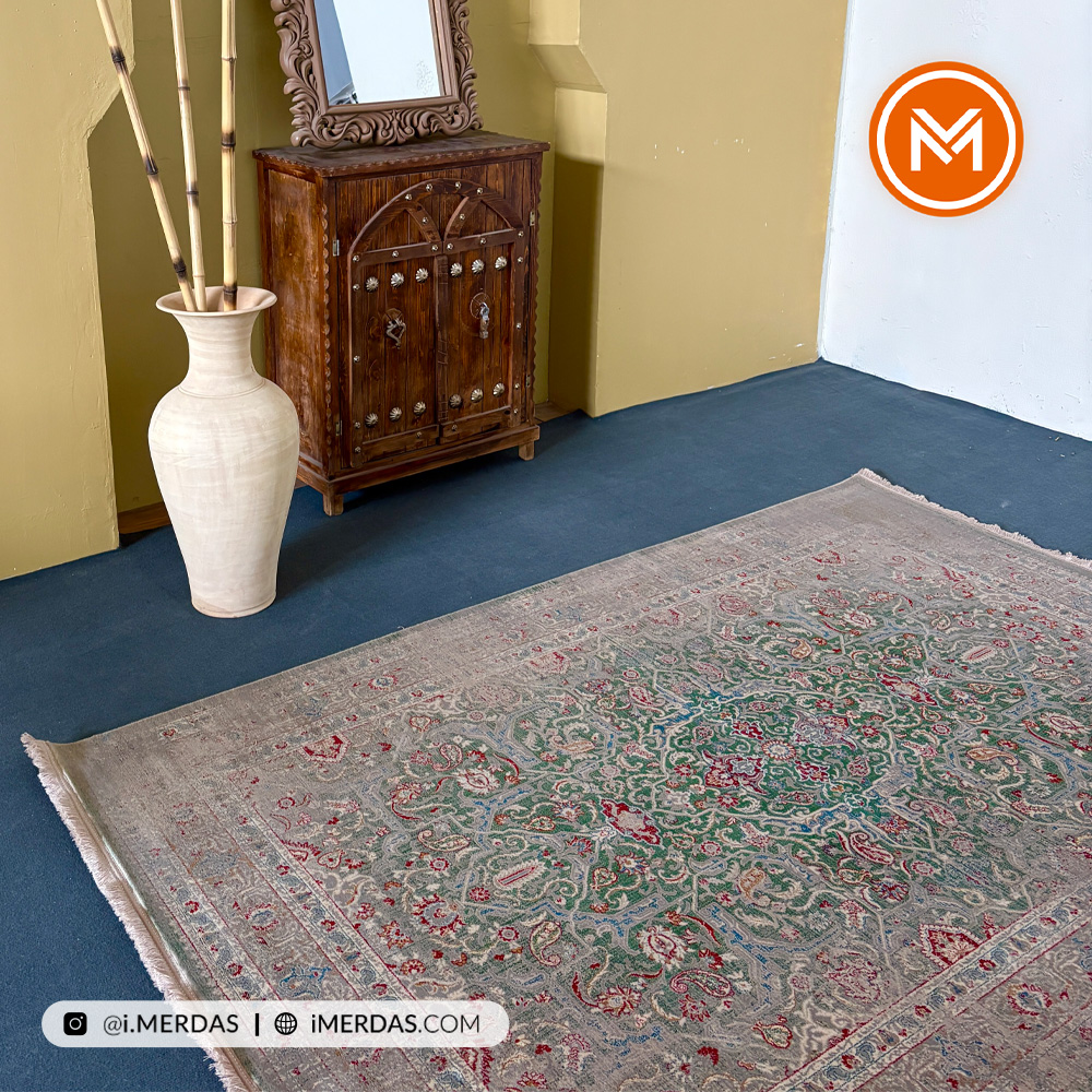 فرش وینتیج کد 10AY0051 زمینه سبز