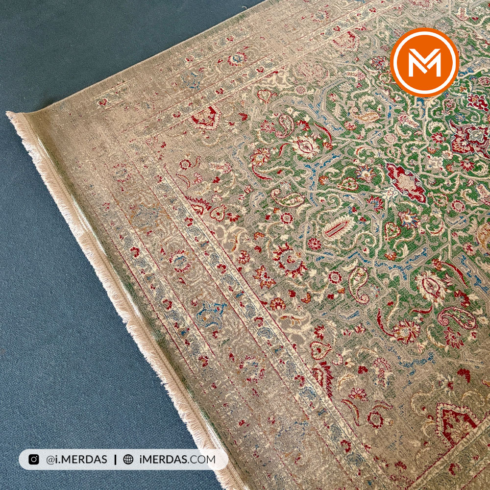 فرش وینتیج کد 10AY0051 زمینه سبز