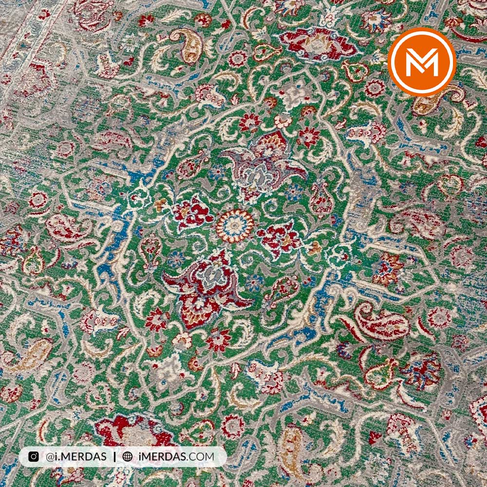 فرش وینتیج کد 10AY0051 زمینه سبز
