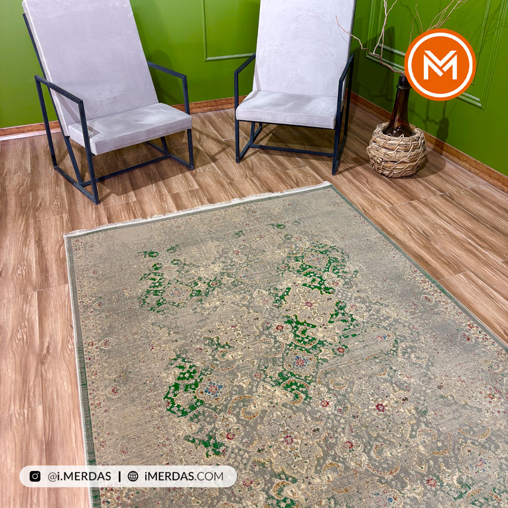 فرش وینتیج کد 10AY0190 زمینه سبز